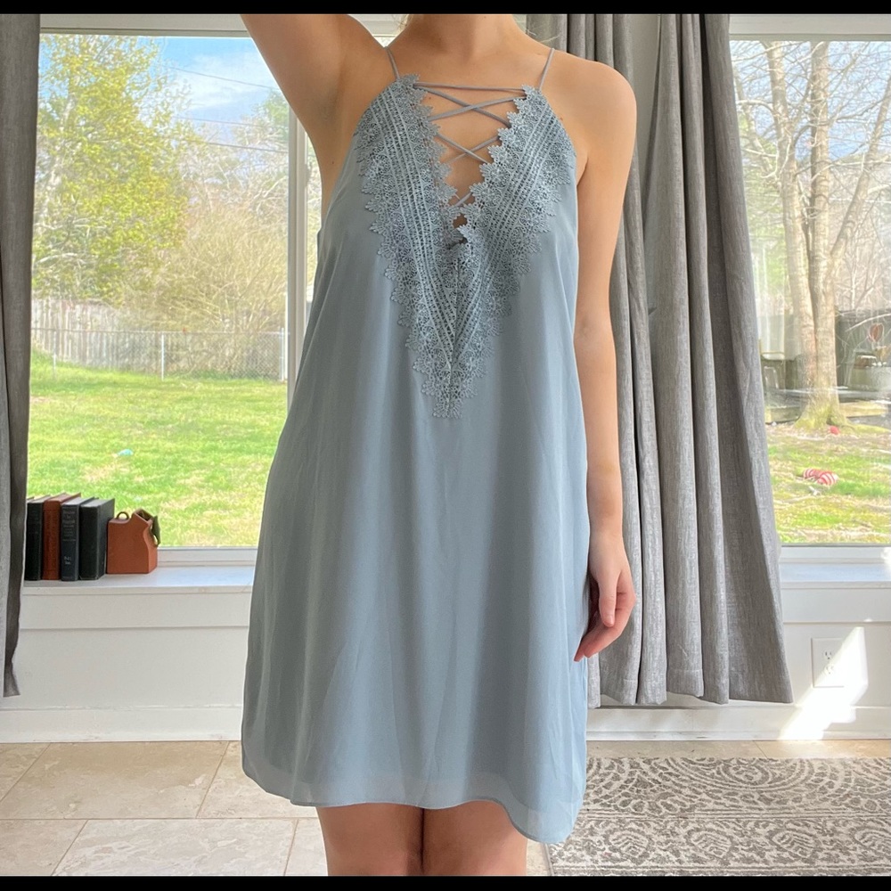 WAYF steel blue dress